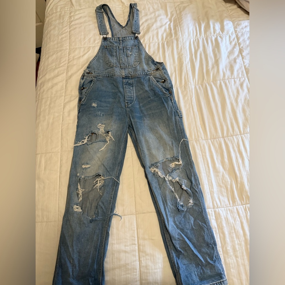BDG Light Blue Distressed Denim Overalls